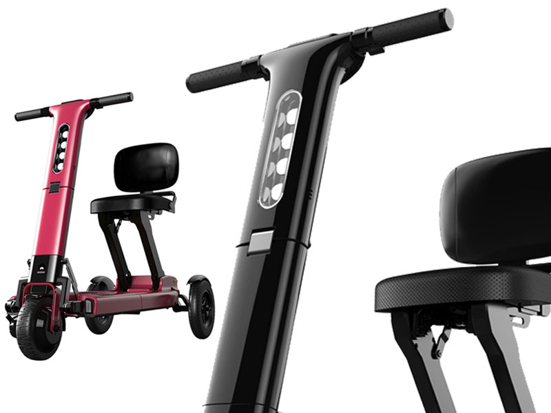 Der stylische Relync Scooter ist in Hochglanz-Schwarz und Kirschrot erhältlich